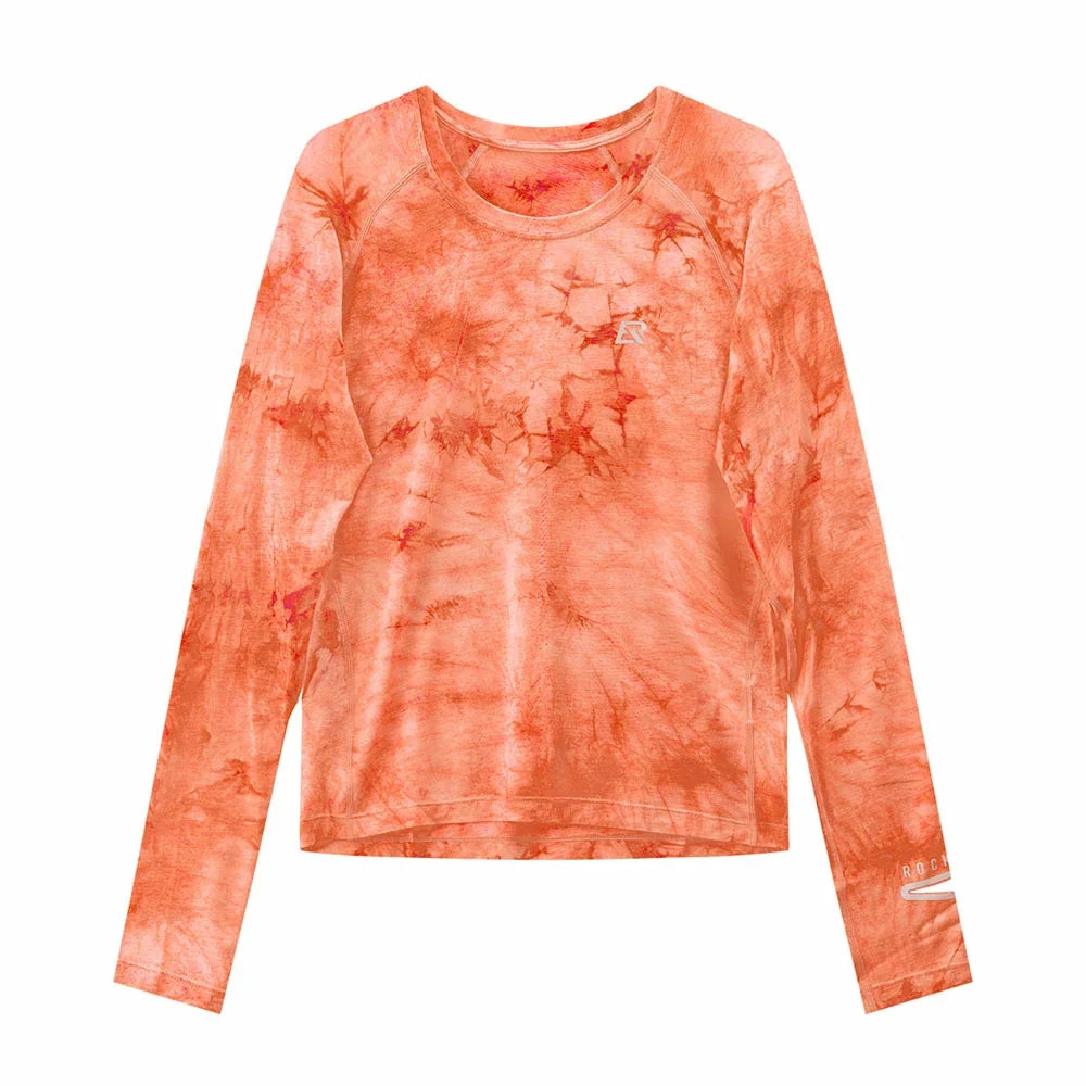 Orange-red tie-dye long-sleeve running shirt