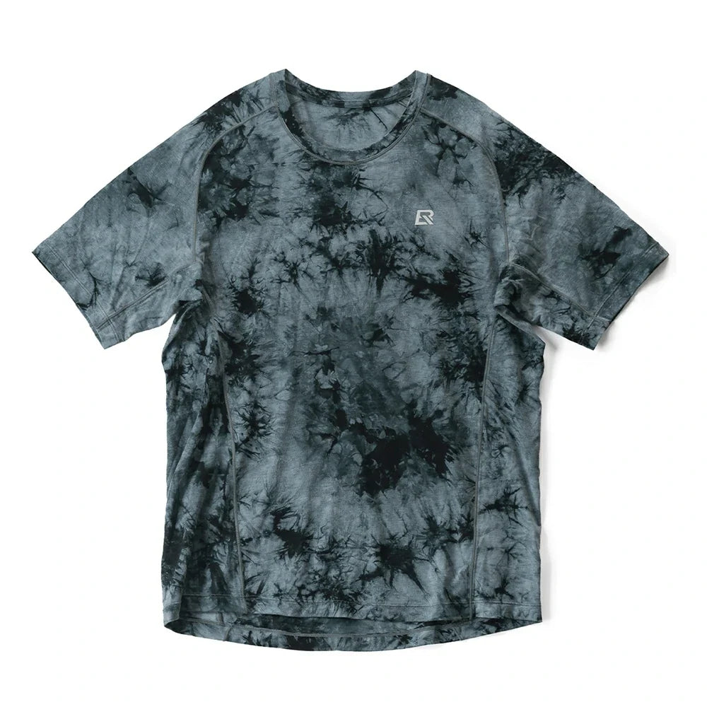 Gray tie-dye short-sleeve merino wool running tee