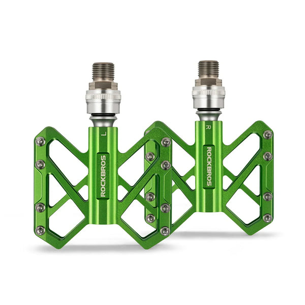 Green ROCKBROS quick-release aluminum bike pedals