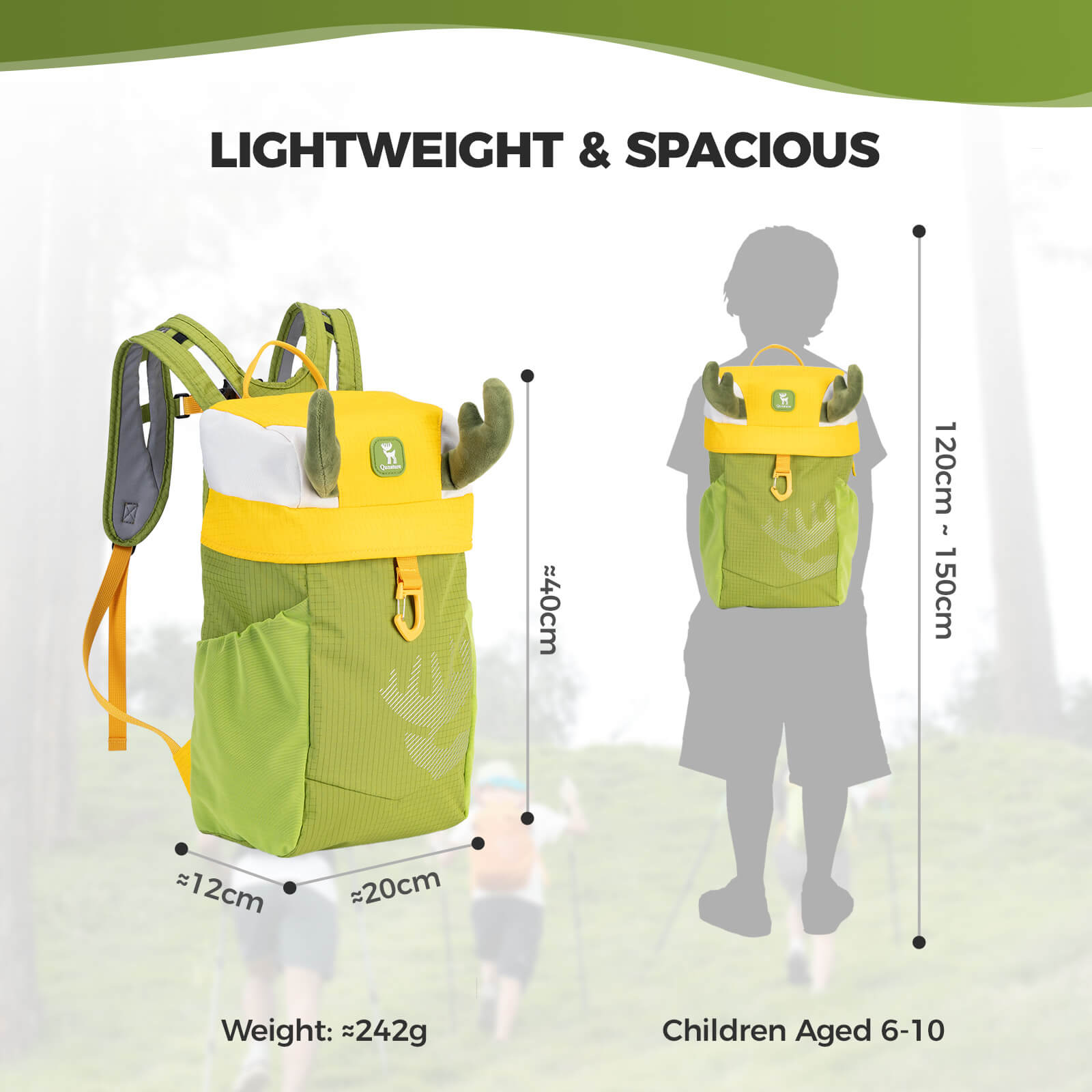 The Qunature 8L lightweight hiking backpack for children is made of water-repellent fabric and is designed specifically for children aged 4-8.
#color_orange
