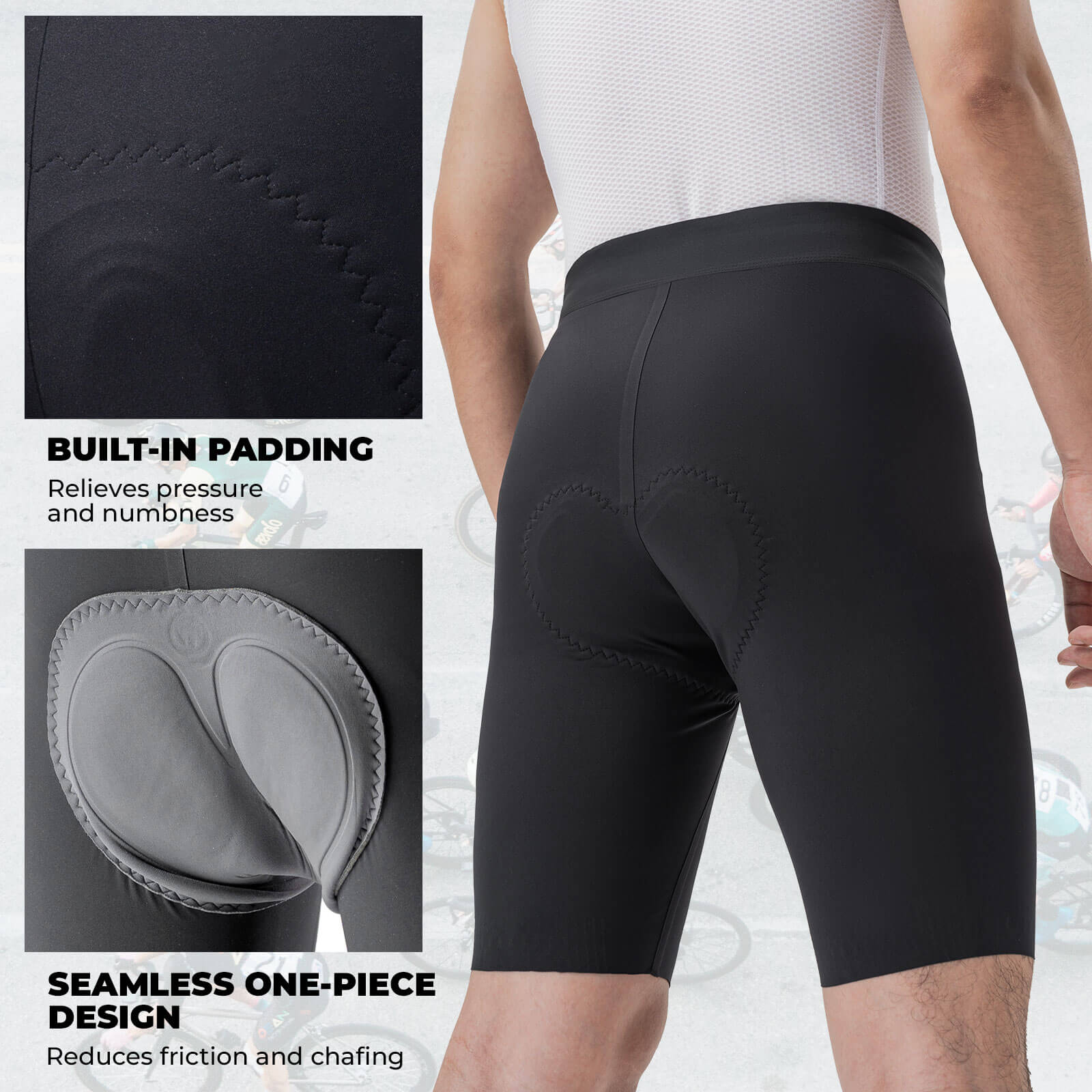 ROCKBROS men's cycling waist shorts YDDK013 featuring Elastic Interface? pads, engineered for advanced comfort and performance on long rides.