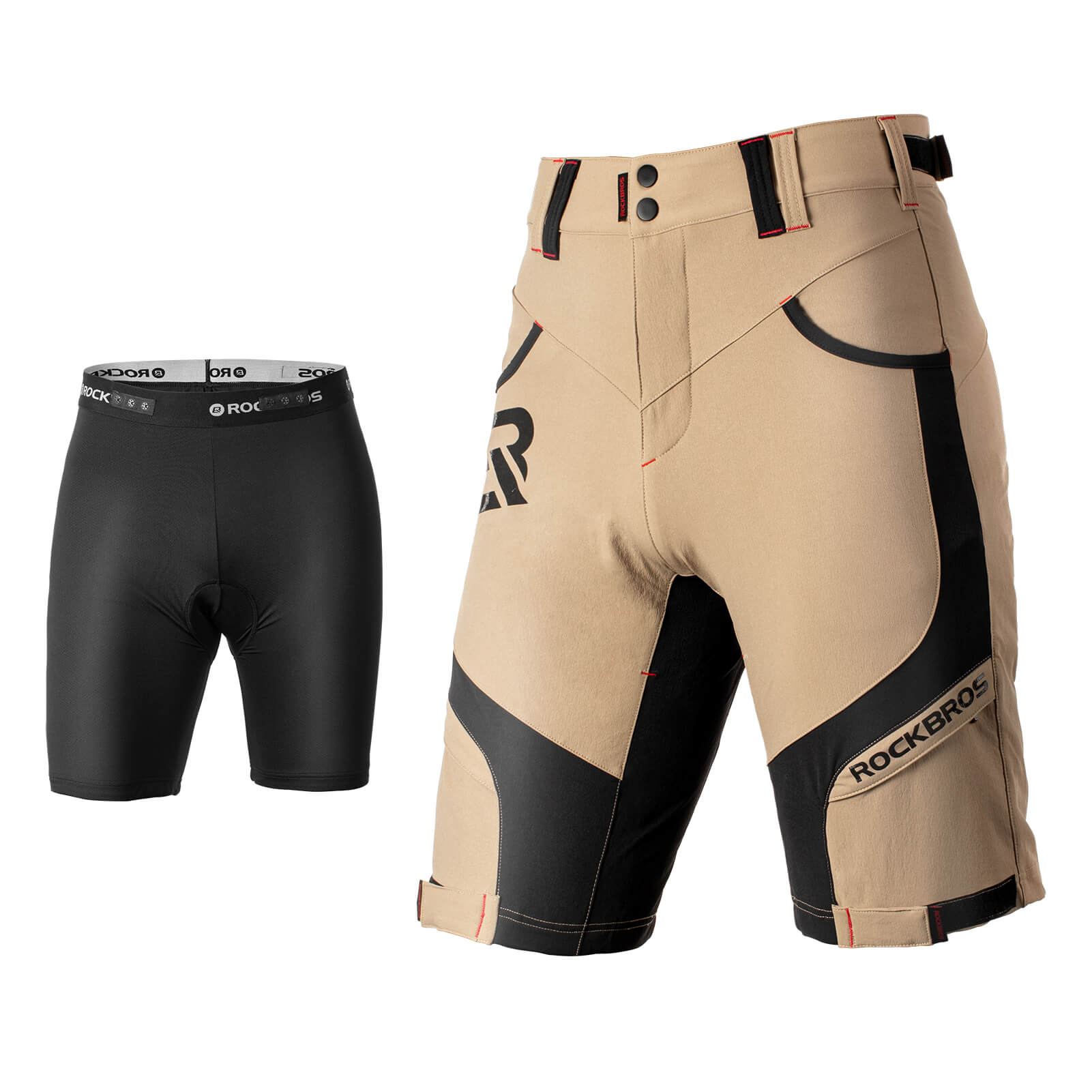 rockbros men's 4d padded cycling shorts with compression design for enhanced comfort #Color_brown