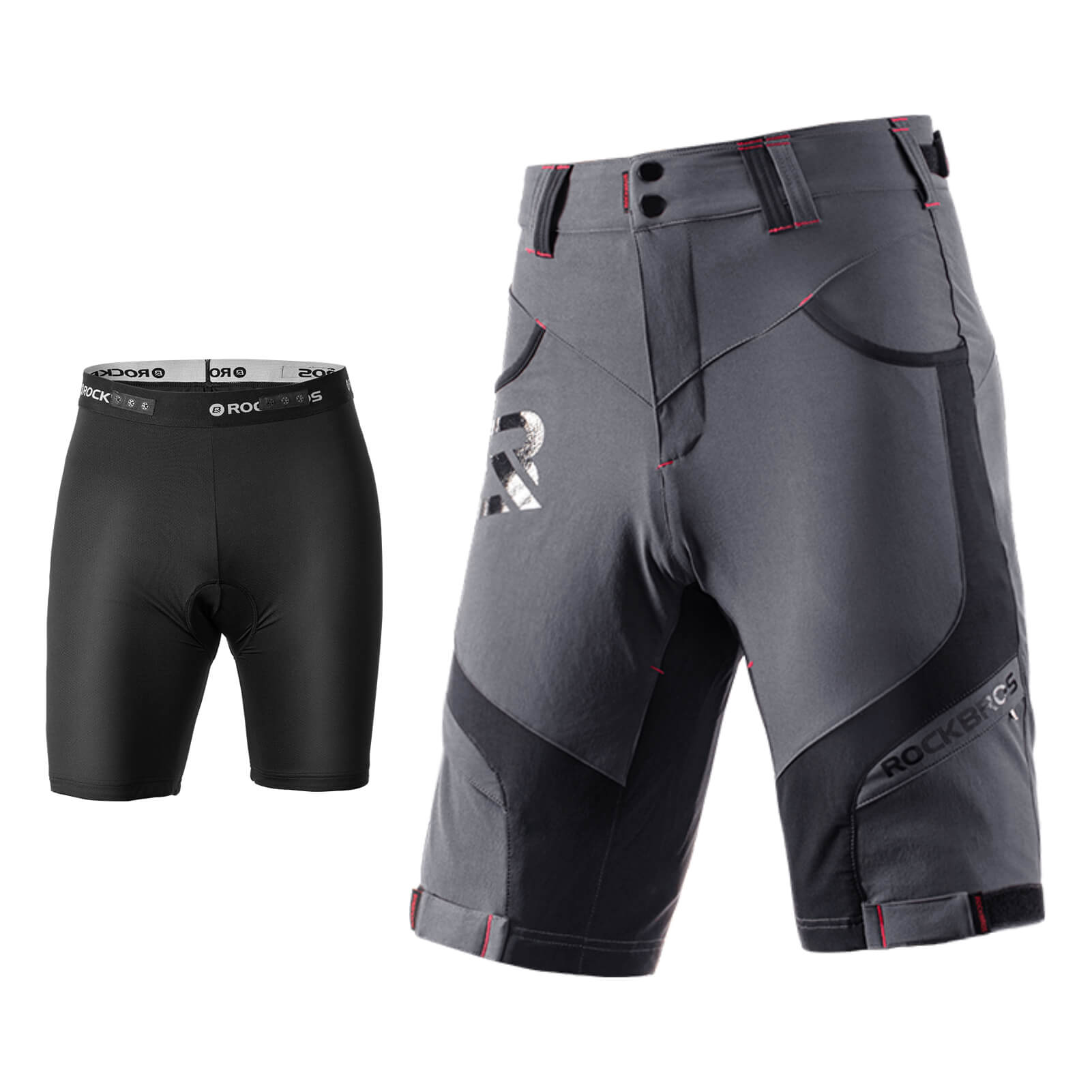 rockbros men's 4d padded cycling shorts with compression design for enhanced comfort #Color_Grey