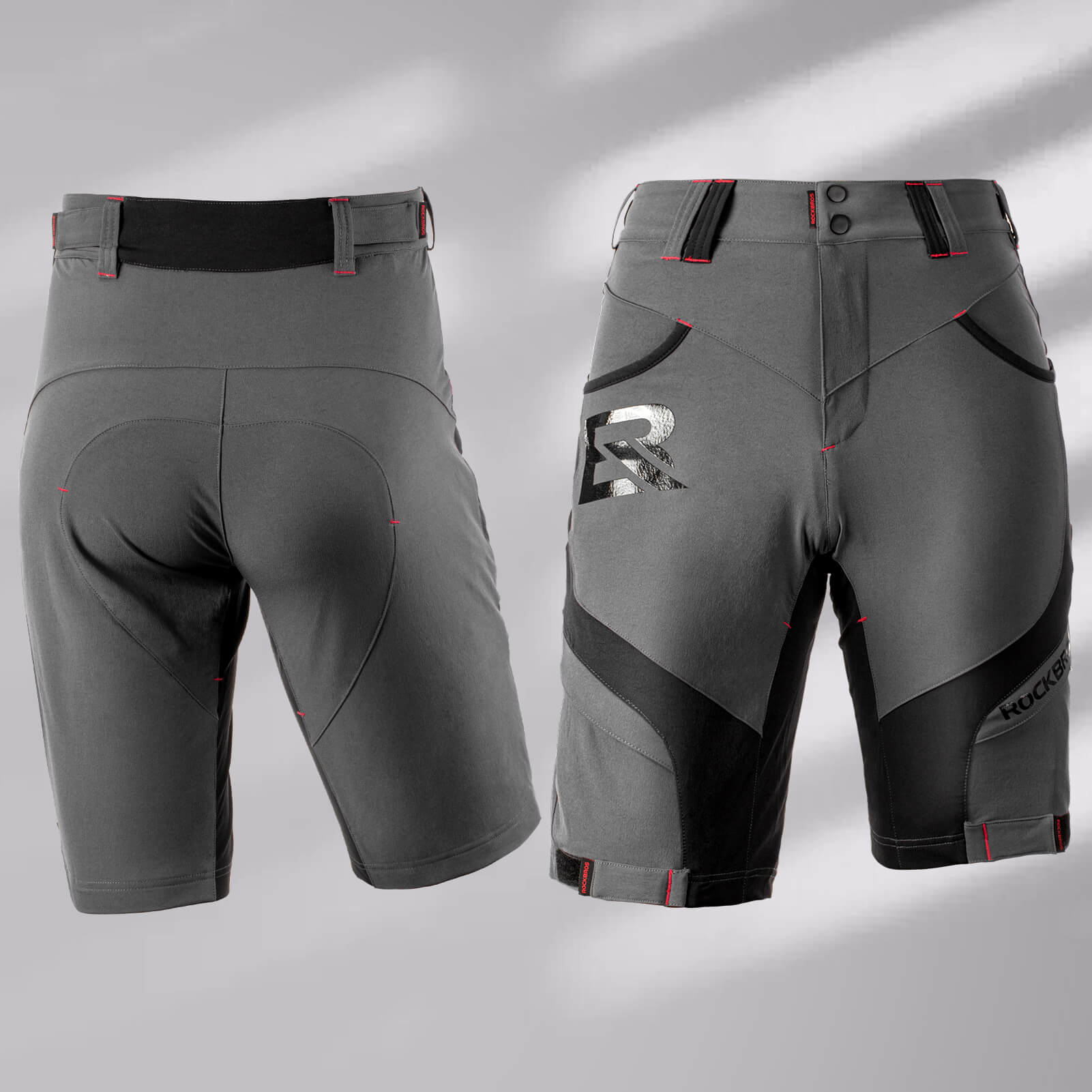 rockbros men's 4d padded cycling shorts with compression design for enhanced comfort #Color_Grey