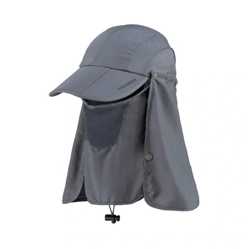 Foldable mesh cycling sun cap with a wide brim, breathable face and neck coverage, adjustable fit, and compact portable design.
#Color_Gray