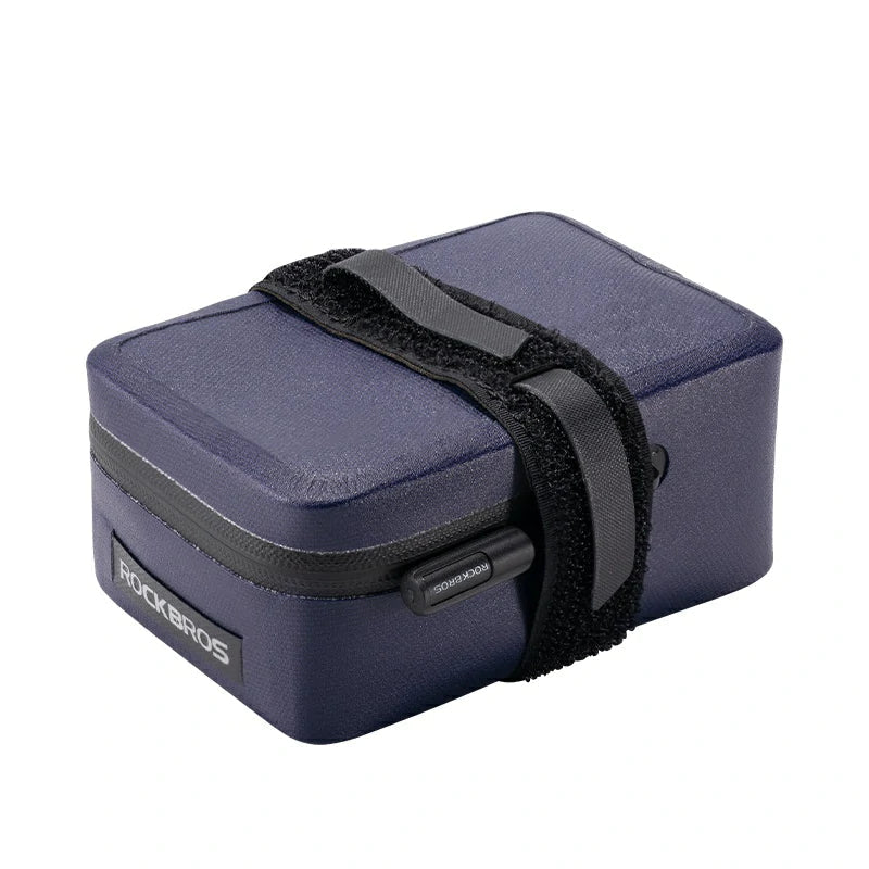 Navy blue carrying case with black strap and Rockamos logo on a white background #Color_Blue