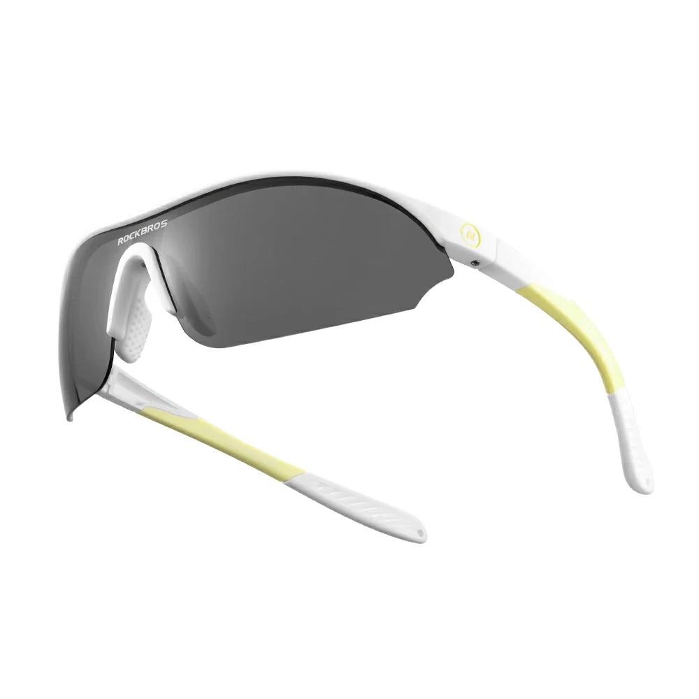 Sunglasses with white frame and yellow accents on a white background  #Color_White