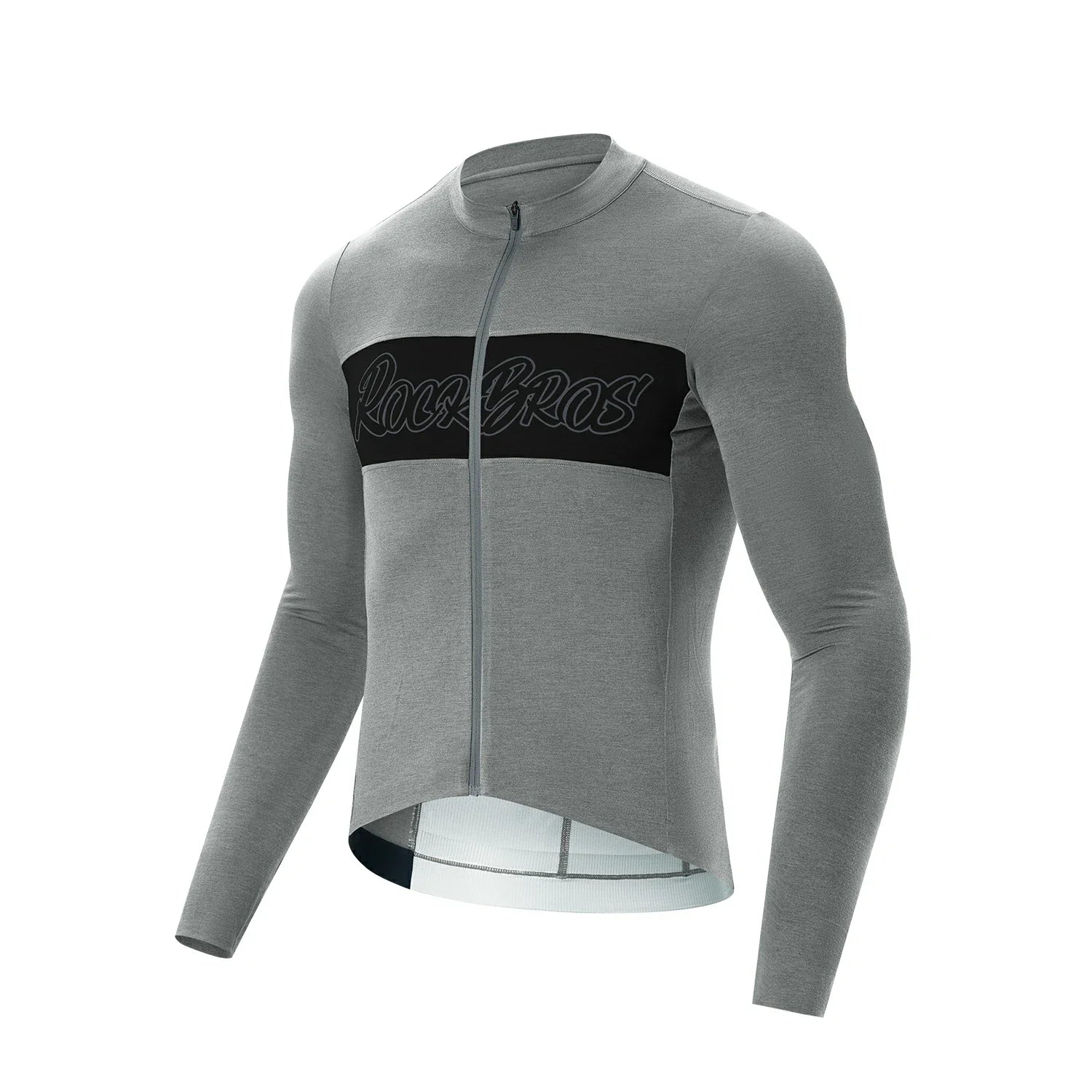 Gray cycling jersey with a black logo on a white background #color_grey