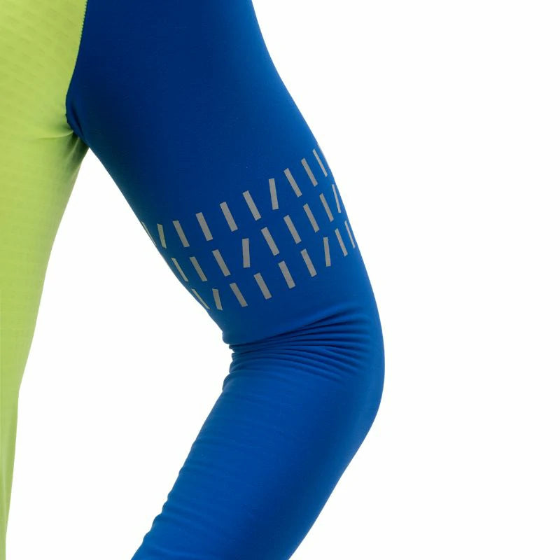 Close-up of blue leggings with a pattern on a white background #color_Yellow