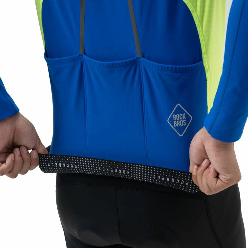 Blue cycling jersey with Rock Bros logo and black waistband #color_Yellow