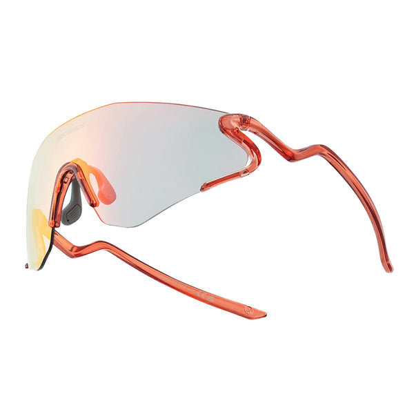 Sunglasses with orange frame and reflective lens on a white background #Color_Red
