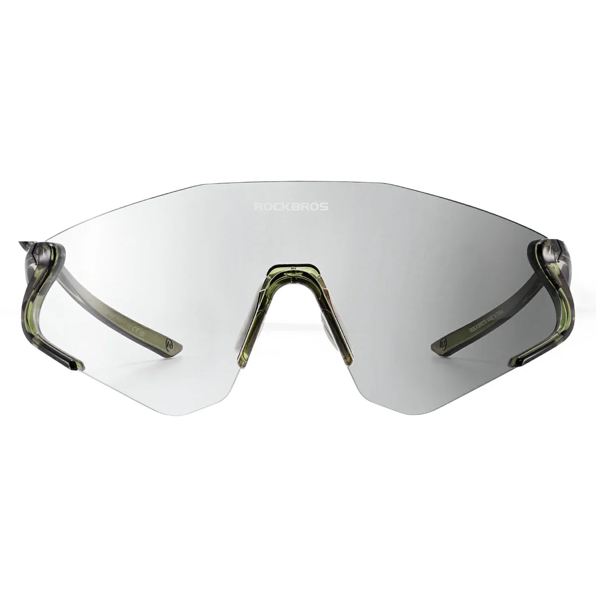 Sunglasses with reflective lenses on a white background