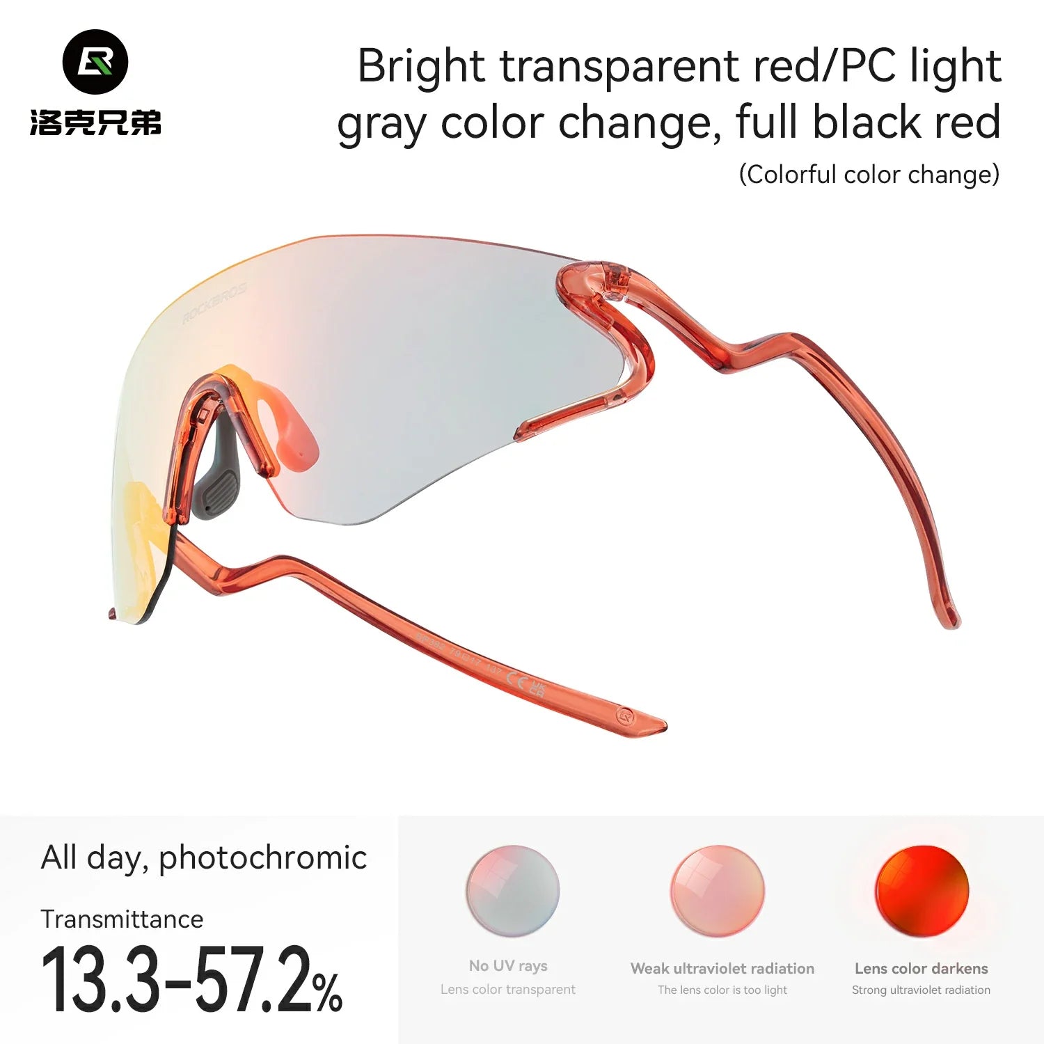 Translucent red sunglasses with color-changing lenses on a white background #Color_Red
