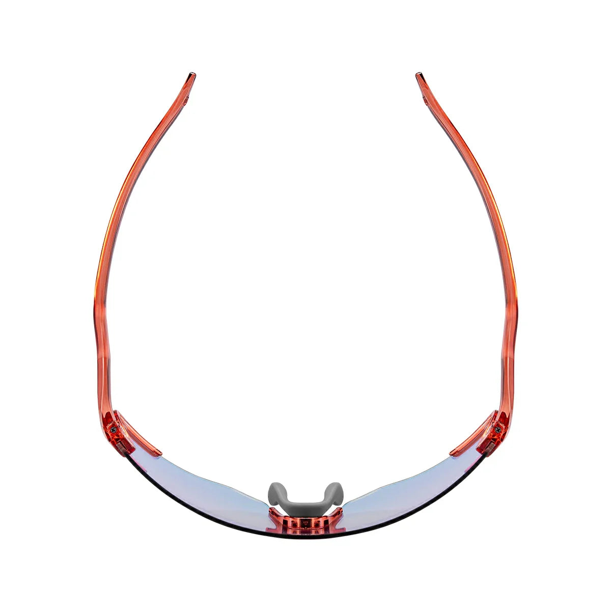 Eyeglass frame with orange-tinted lenses on a white background