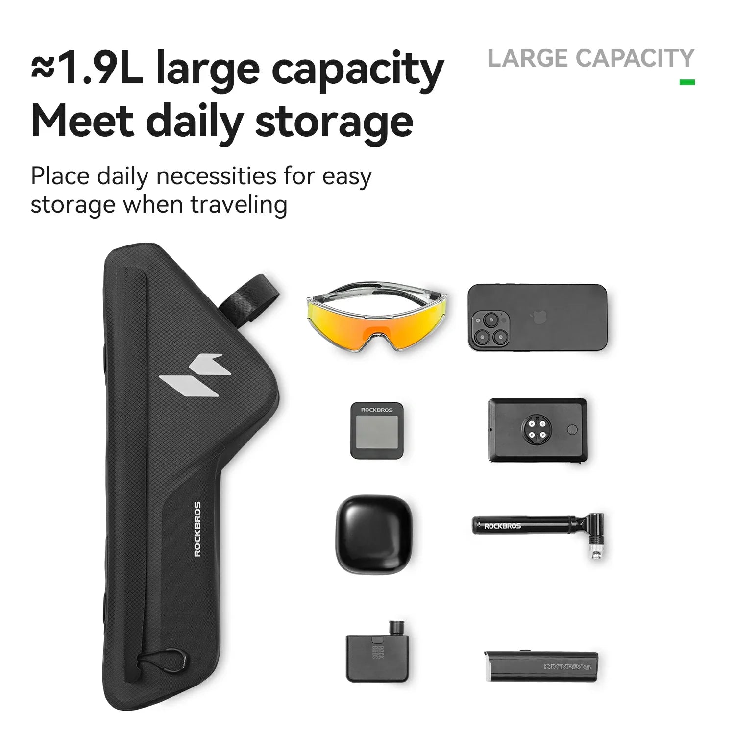 Black travel organizer with various items.