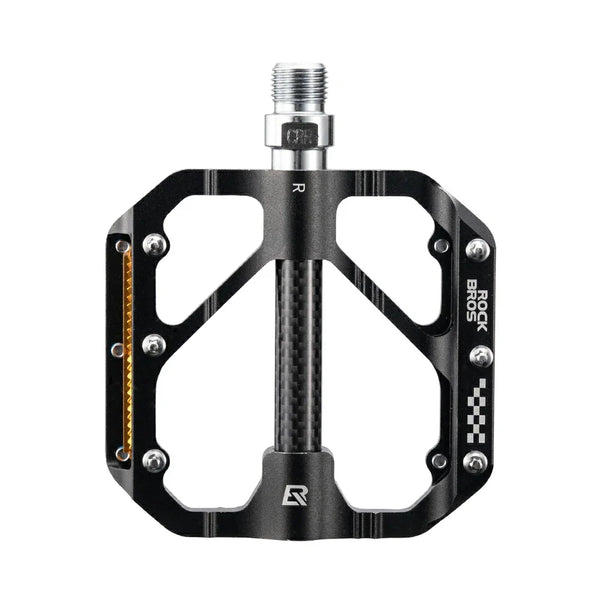 Black wide-platform bike pedal with threaded spindle