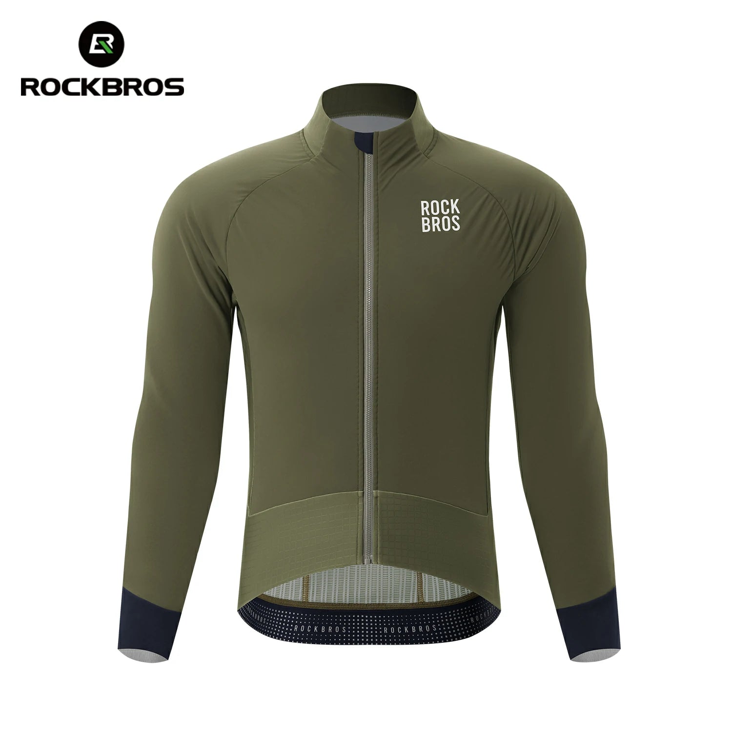 Green cycling jacket with 'RockBros' branding on a white background #color_Green