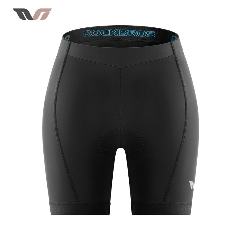Black cycling shorts with 'RockBros' branding on a white background