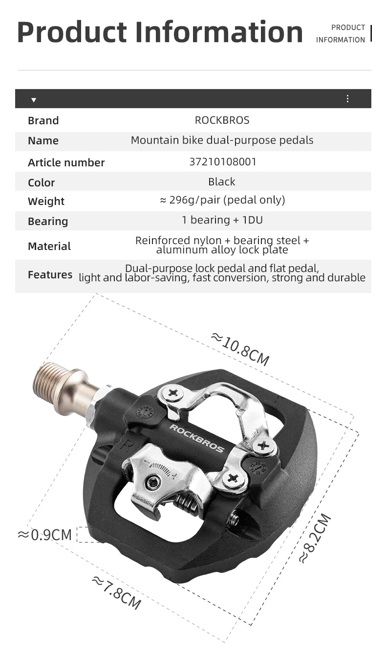 ROCKBROS SPD Dual-Purpose Bike Pedals - Compatible with Shimano MTB/Road