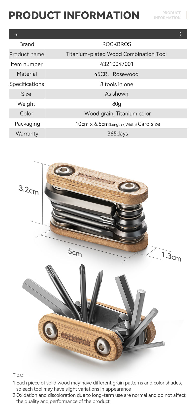 ROCKBROS 8-in-1 Multifunctional Portable Wooden Tool - ROCKBROSUSA
