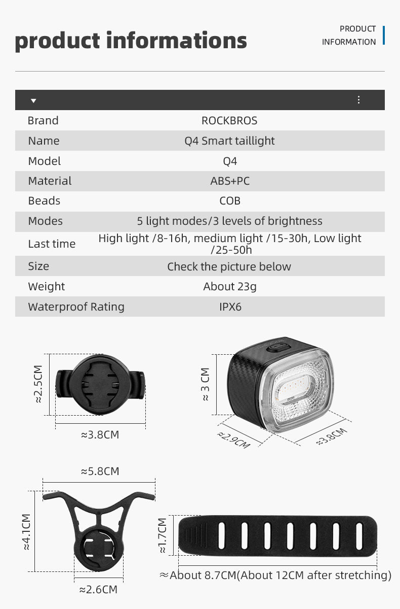 ROCKBROS Smart Bike Brake & Tail Light Q4