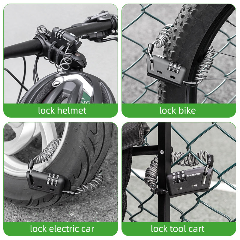 ROCKBROS 1.5M Portable Bicycle Cable Lock - Combination Helmet Lock