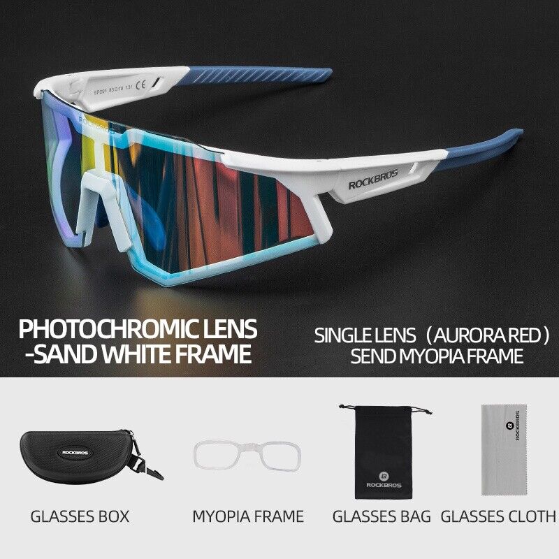 ROCKBROS Photochromic Goggle Cycling Sunglasses Sport Road Mountain Bike Glasses White Photochromic