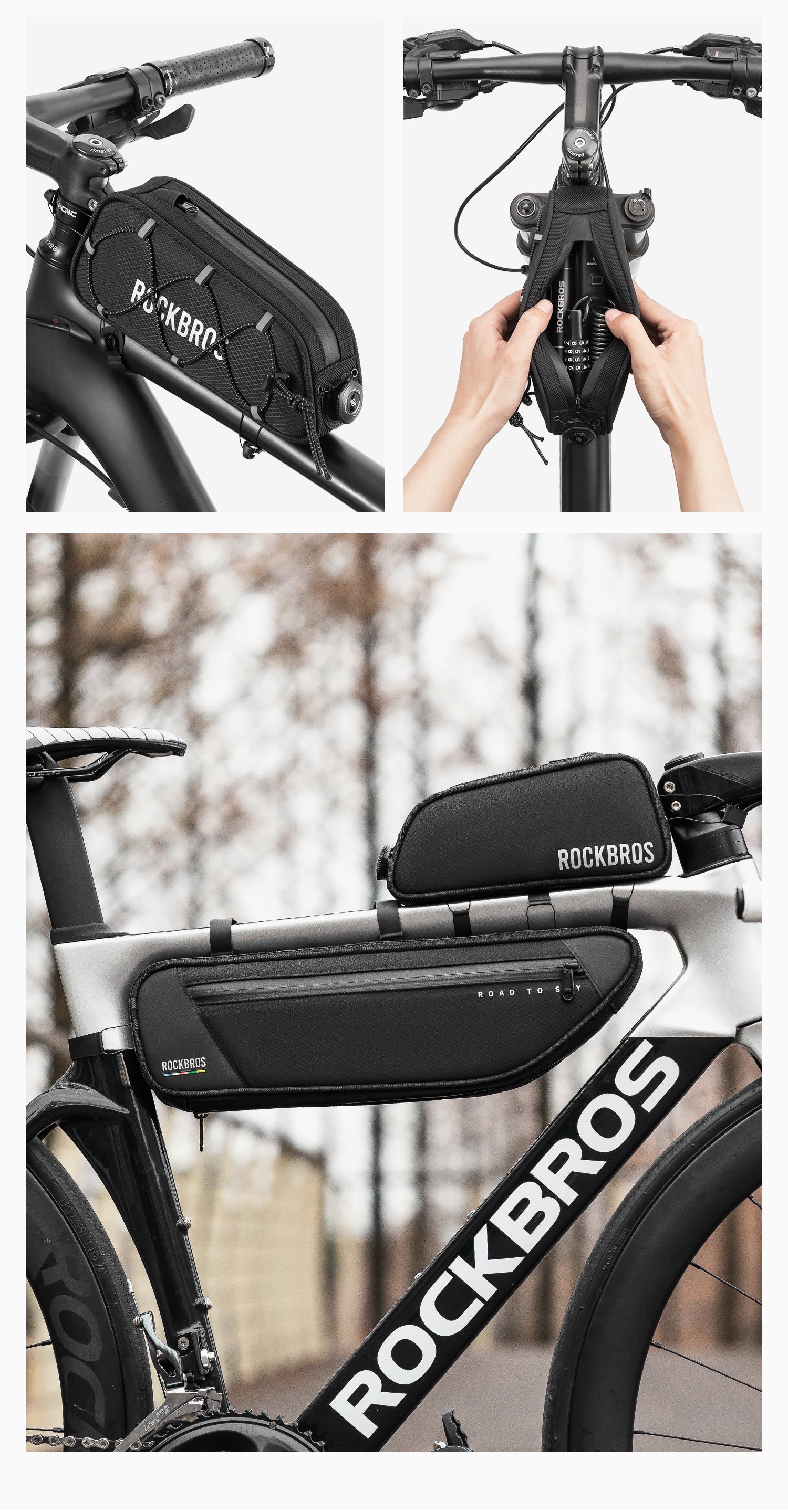 Sacoche De Cadre étanche 1L Pour Vélo - ROCKBROS, Fixation Rapide, Forme Aérodynamique - VTT, Route, Ville