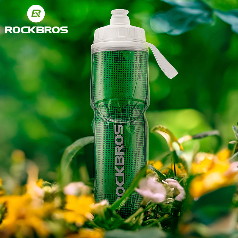 ROCKBROS Insulated Bike Water Bottles Keep Water Cool Leak-Proof Bicycle Water Bottle with Handle Cycling Water Bottle Easy to Squeeze