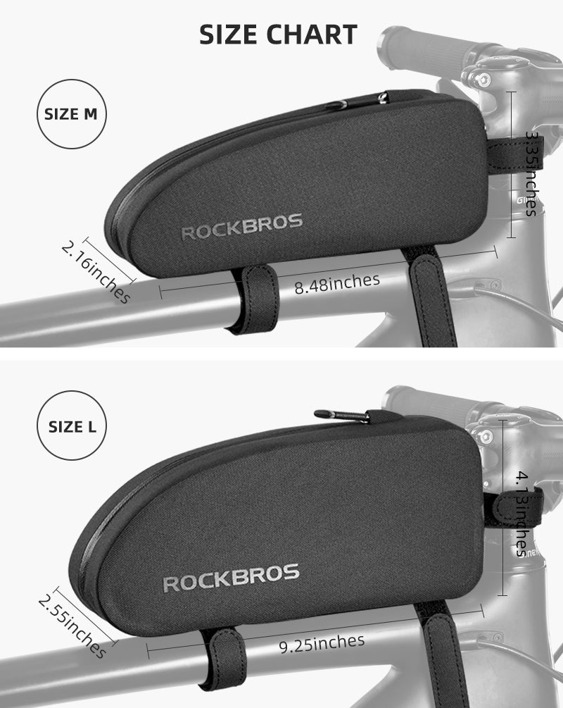 ROCKBROS Bike Top Tube Bag Front Frame Bag Waterproof Nylon Black Bicycle Cycling Bag