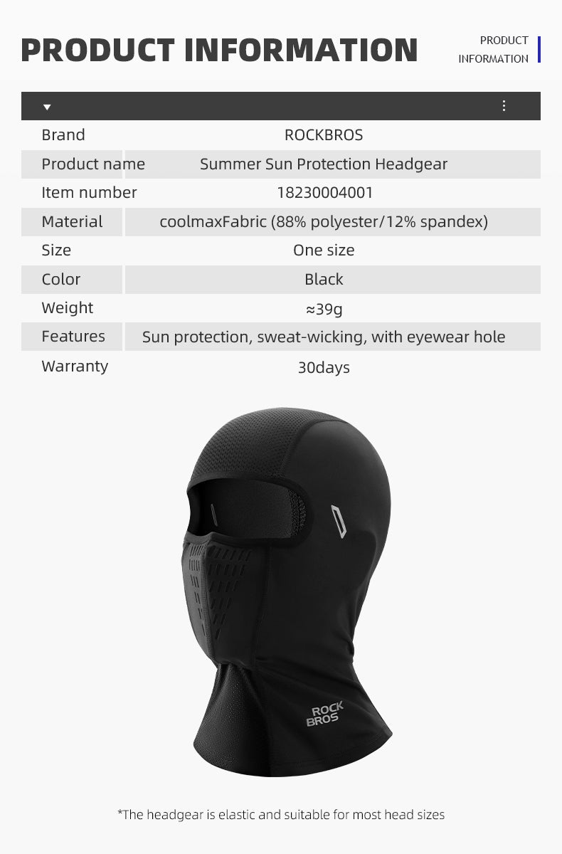 ROCKBROS Cycling Balaclava Motorcycle Bicycle Face Mask Sun UV Protection Headgear - ROCKBROSUSA