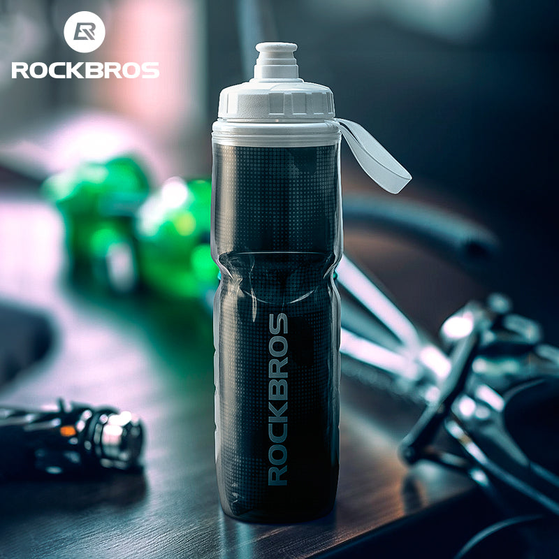 ROCKBROS Insulated Bike Water Bottles Keep Water Cool Leak-Proof Bicycle Water Bottle with Handle Cycling Water Bottle Easy to Squeeze