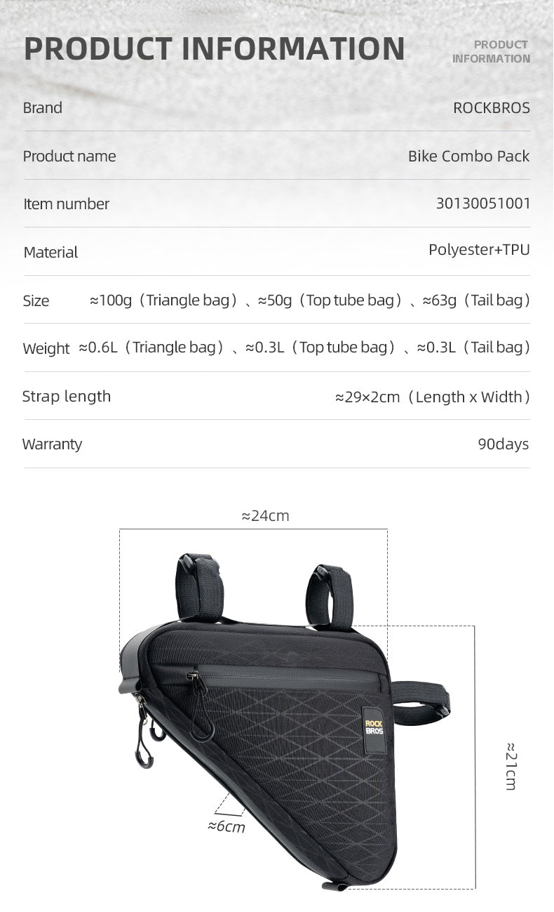 ROCKBROS Bicycle Combination Bags Set - Top Tube, Triangle, Saddle Bags