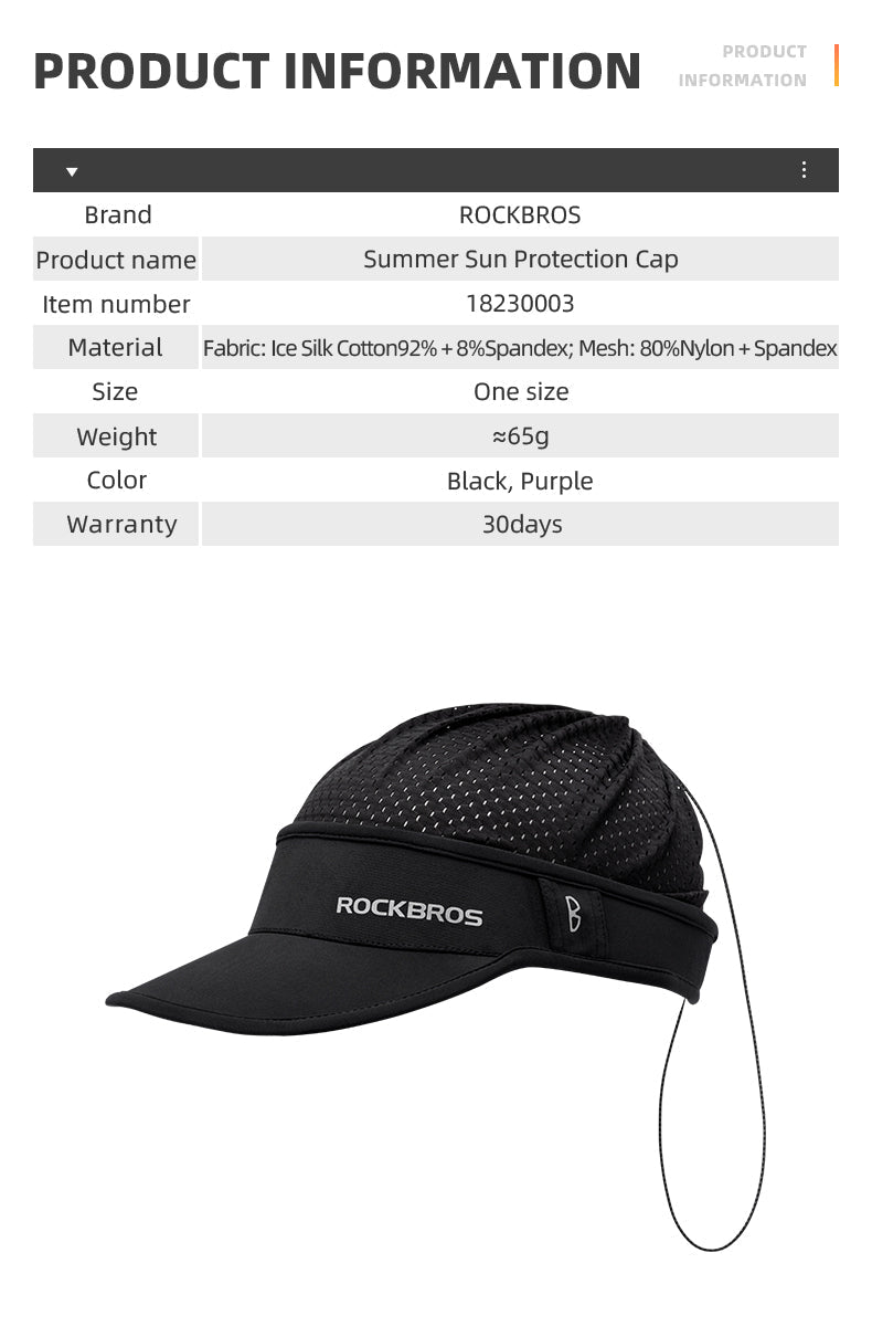ROCKBROS Outdoor Cycling Hats Ice Silk Sunshade Cap Spring Summer Cap Breathable - ROCKBROSUSA
