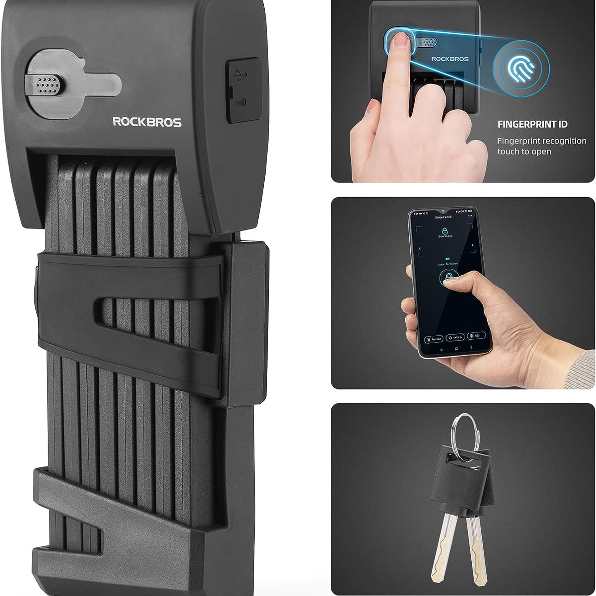 fingerprint fahrradschloss ROCKBROS Smart Bluetooth Fingerprint Folding Bike Lock