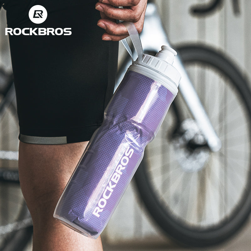 ROCKBROS Insulated Bike Water Bottles Keep Water Cool Leak-Proof Bicycle Water Bottle with Handle Cycling Water Bottle Easy to Squeeze