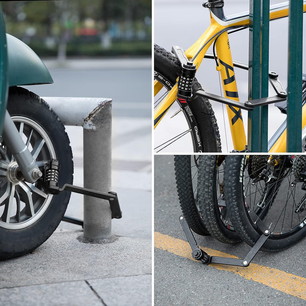 Bike Lock Rack ROCKBROS Folding Bike Lock Heavy Duty Anti Theft with Mounting Bracket