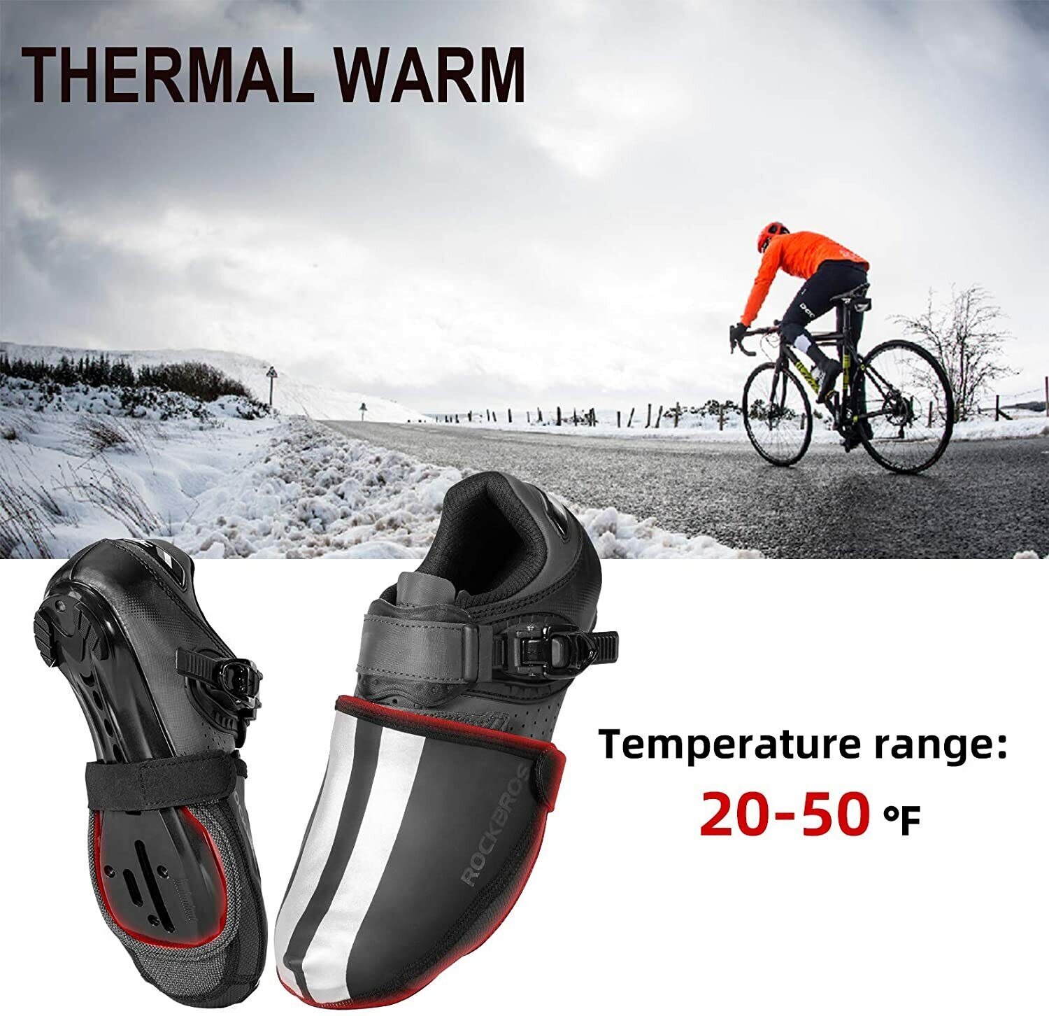 ROCKBROS Cycling Shoe Covers Thermal Toe Cover Warmers Waterproof Bike Overshoes