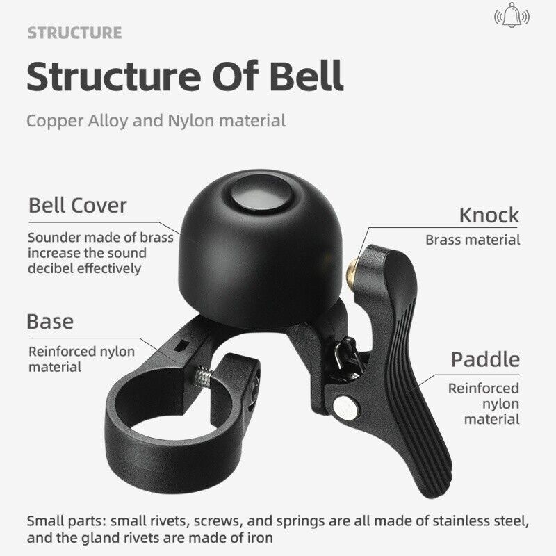 ROCKBROS Bike Bell Copper Alloy Durable Bicycle Bell with Clear&Long Sound Bike Ring Bell - ROCKBROSUSA