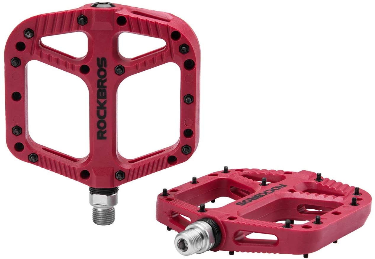 ROCKBROS Extra Large Mountain Bike Pedals Nylon Composite Bearing 9/16"(1 Pair)-RED