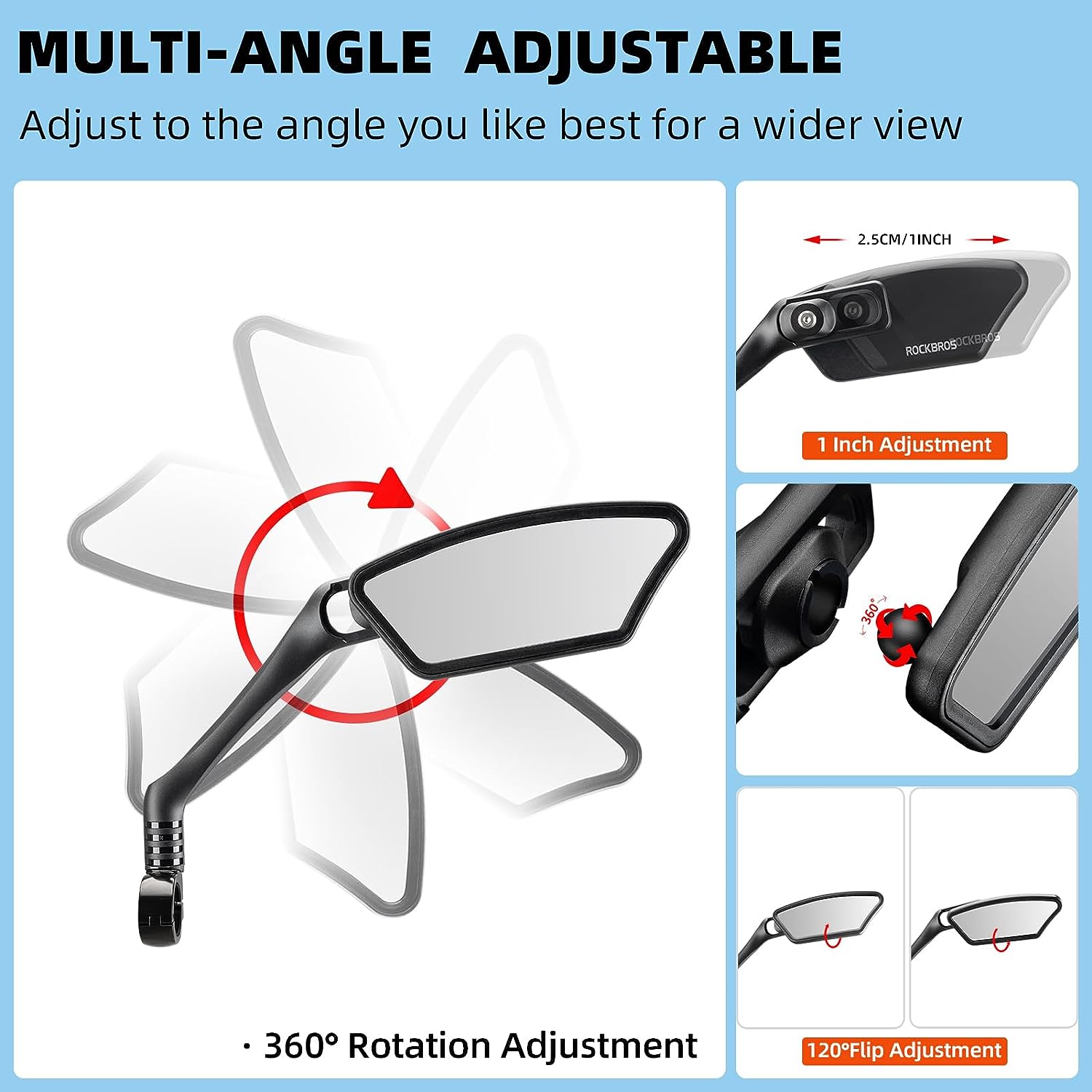 2 Specchietti Retrovisori Per Bicicletta – Manubrio Regolabile 360°, Lente HD Antiriflesso, Alluminio E Nylon, Diametro 18-26mm