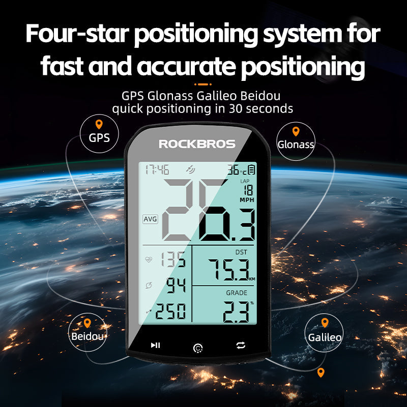 ROCKBROS Wireless Bike Computer - ANT+ Bluetooth, Multi-GPS, Waterproo