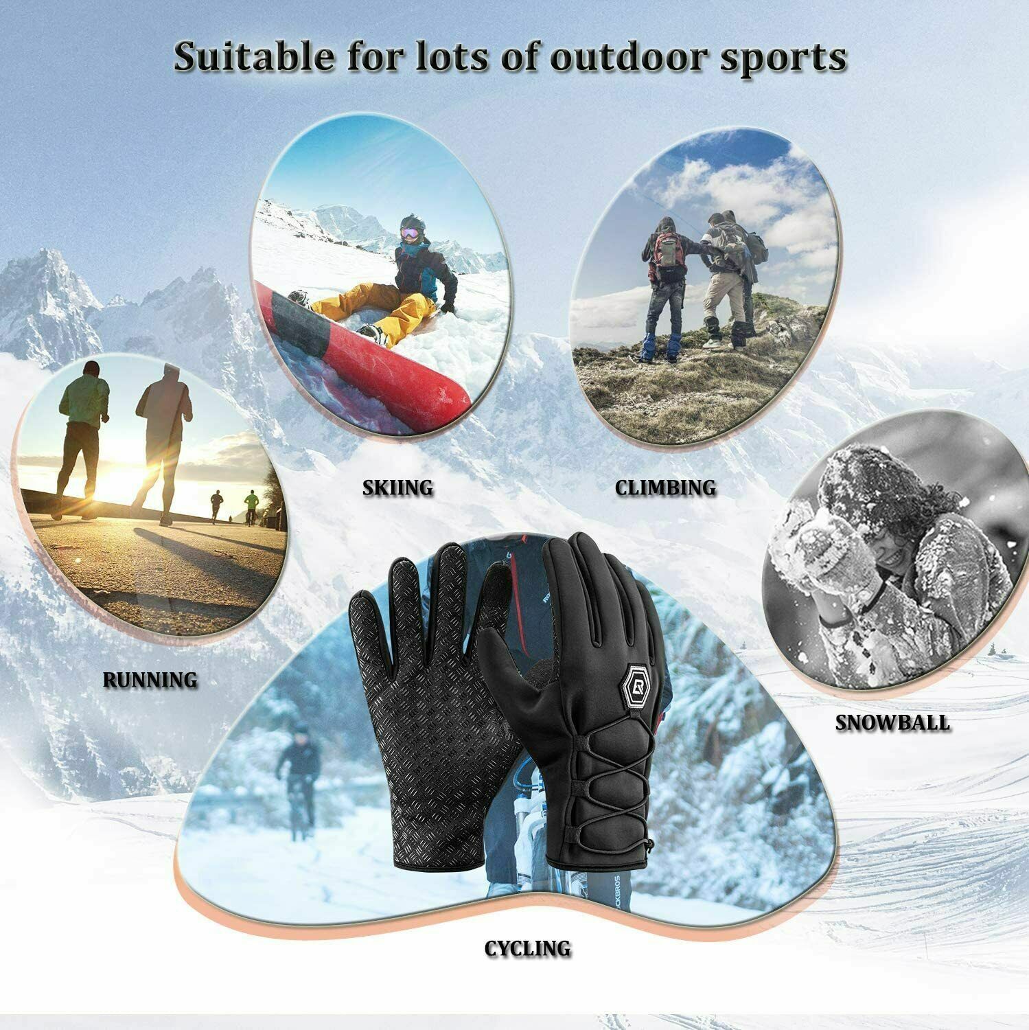 ROCKBROS Cycling Bike Gloves Winter Warm Mittens Touch Screen Windproof Waterproof