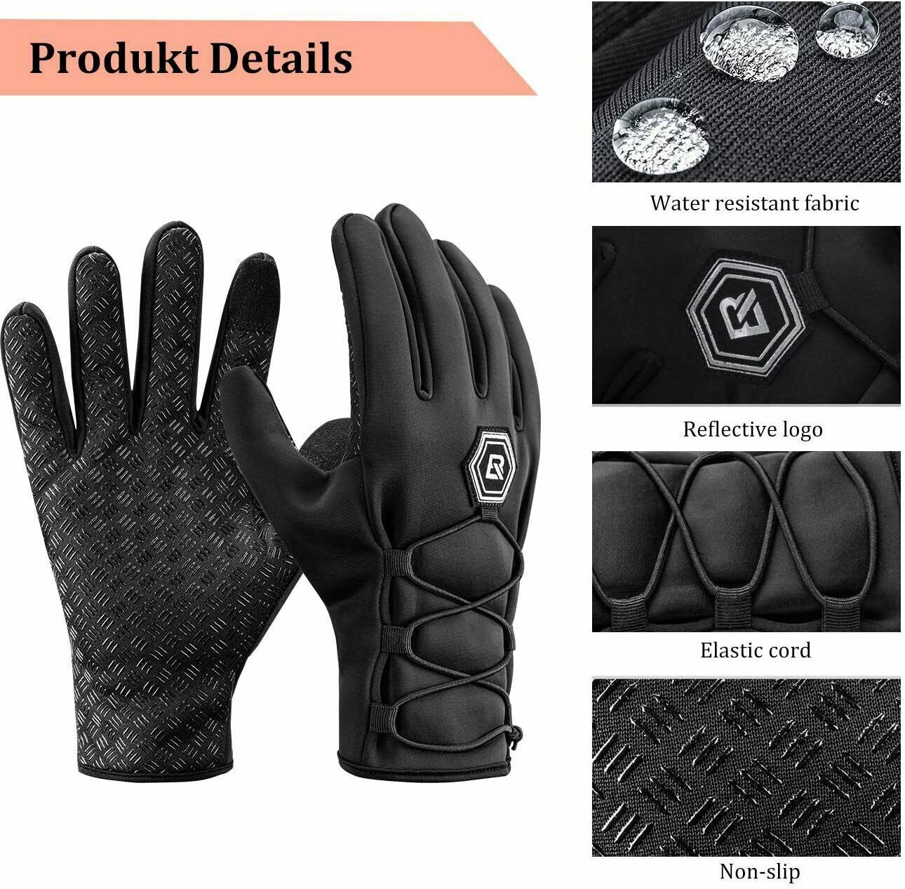 ROCKBROS Cycling Bike Gloves Winter Warm Mittens Touch Screen Windproof Waterproof