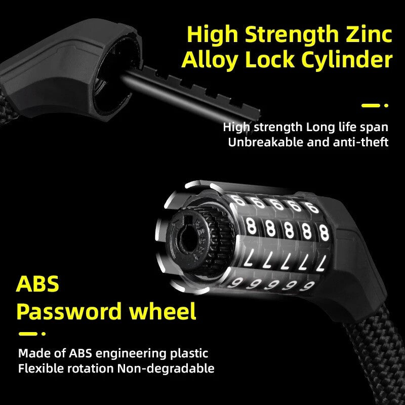 ROCKBROS Motorcycle Bicycle Lock Zinc Alloy Thicken Anti-theft Password Lock Cylinder Elasticity ABS Lock Chain Lock - ROCKBROSUSA